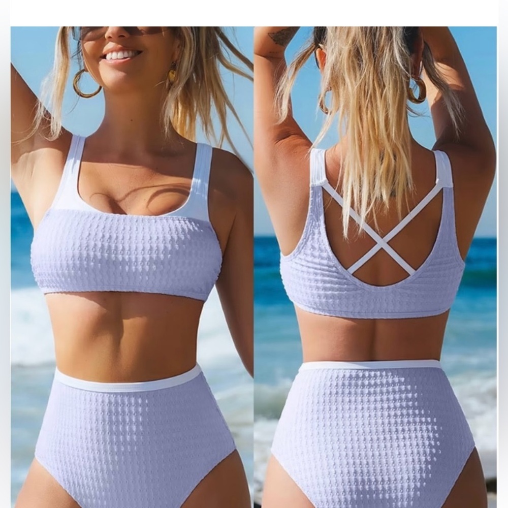 Cupshe Lavender Textured High-Waist Bikini Set